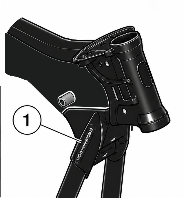 Diagram showing the location of the VIN on a Harley-Davidson motorcycle steering head